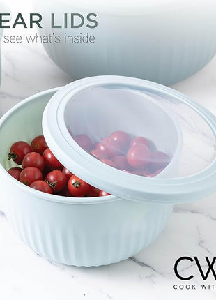COOK WITH COLOR Prep Bowls with Lids- Wide and Deep Nesting Plastic Small Mixing Bowl Set with Lids, 12 Piece Set - Deep Bowls, Teal