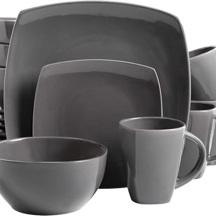 Gibson Soho Lounge Square Reactive Glaze Dinnerware Set, Grey - 97558.16RM, Service for 4 (16pcs)