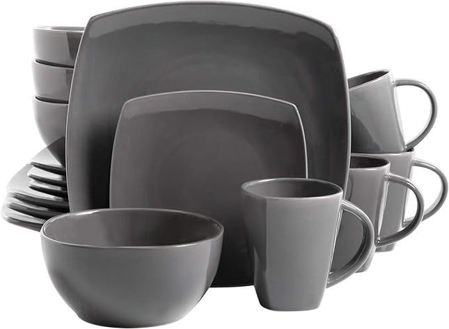 Gibson Soho Lounge Square Reactive Glaze Dinnerware Set, Grey - 97558.16RM, Service for 4 (16pcs)