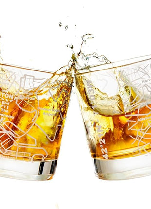 Greenline Goods Whiskey Glasses - 10 Oz Tumbler Gift Set for Boston lovers, Etched with Boston Map | Old Fashioned Rocks Glass - Set of 2
