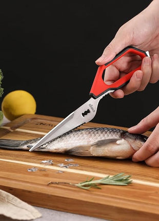 LIVINGO Kitchen Scissors Set All Purpose - Heavy Duty Stainless Steel Come Apart Food Shears for Cutting Meat, Vegetables, Dishwasher safe, 2 Pack, Red Black Multi-Function Handles