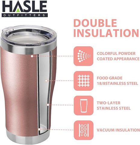 HASLE OUTFITTERS 20 oz Tumbler Bulk, Stainless Steel Tumblers with Lid, Vacuum Insulated Tumbler, Double Wall Tumbler Cup, coffee mugs, Rose Gold, 6 Pack