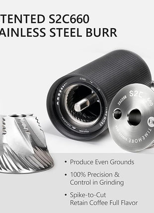 TIMEMORE Chestnut C3S Manual Coffee Grinder, Stainless Steel S2C Conical Burr Coffee Grinder, Hand Coffee Grinder, Adjustable Grind Setting for Travel/Camping/Home, Black