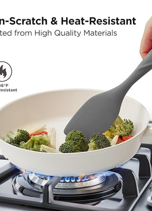 Kitchen Mama WaltzGrip Platinum Silicone Scraping Spatula: Heat Resistant, Seamless, Non Stick for Frying Pan Cookware, Safe, Flexible Bowl Scraper - Ideal for Mixing, Baking, Stirring (Metal Gray)