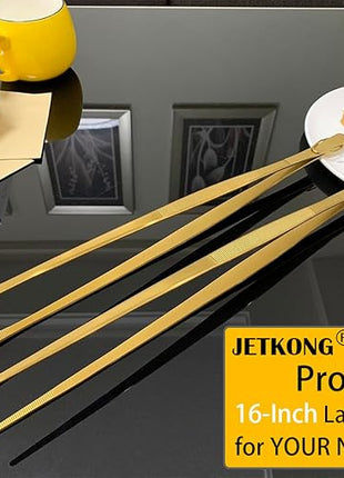 JETKONG 2 Pcs 16-Inch Heavy Duty Cooking Tweezers Extra Large Stainless Steel Food Tweezers Gaint Kitchen Tweezer Tongs (Gold)