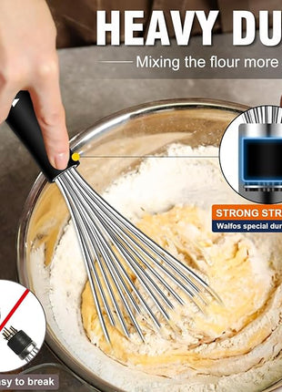 Stainless Steel Whisk Set with 7"+5" Mini whisks, Walfos Heavy Duty Whisks, Kitchen wisk (7+9+11in) Premium for Whisking, Blending, Beating, Frothing & Stirring.