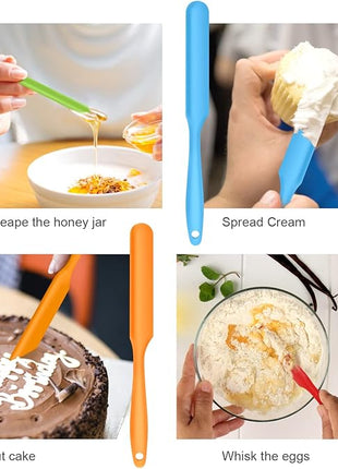 5pcs Silicone Jar Spatulas set, Cake Cream Spatulas Set, 9.8 inch Non-Stick Heat Resistant Mixing Butter Spatulas Baking Scrapers for Jars Blenders Cooking Stirring