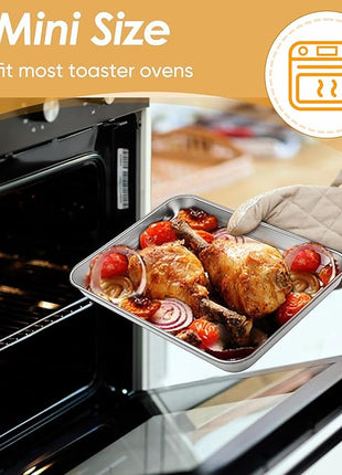 TeamFar Toaster Oven Tray and Rack Set, 9.3’’ x 7’’ x 1’’, Stainless Steel Toaster Oven Pan Broiler Pan, Non Toxic & Healthy, Easy Clean & Dishwasher Safe