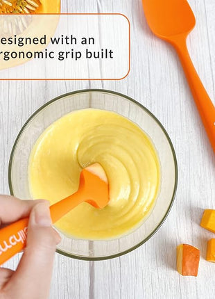 Elihome Chef Series 3 Piece Silicone Spatula Set - 600°F Heat Resistant Non Stick Rubber Kitchen Scraper Spatulas for Cooking, Baking, and Mixing – BPA Free and LFGB Certified Silicone (Orange)