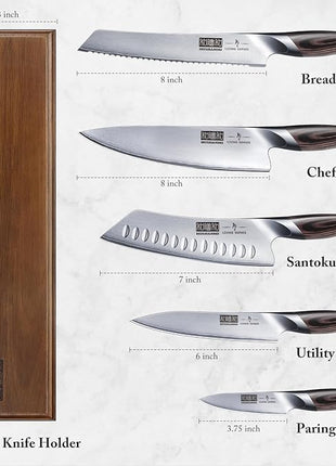 HOSHANHO Knife Set with Magnetic Knife Holder, 6 Pieces Japanese High Carbon Stainless Steel Kitchen Knife Sets, Ultra Sharp Professional Chef Knives Sets