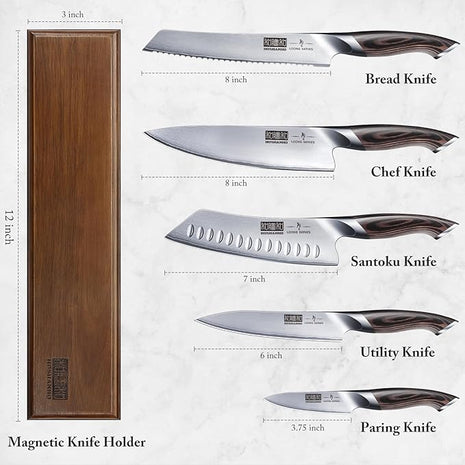 HOSHANHO Knife Set with Magnetic Knife Holder, 6 Pieces Japanese High Carbon Stainless Steel Kitchen Knife Sets, Ultra Sharp Professional Chef Knives Sets