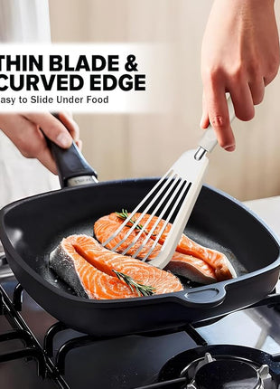 Silicone Fish Spatula Turner Set of 2, Thin Slotted Spatulas Turner for Nonstick Cookware,Heat Resistant Flexible Stainless Steel Kitchen Cooking Spatula Flipper for Fish, Egg, Pancake (KG)