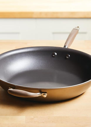 Anolon Advanced Home Hard Anodized Nonstick Frying Pan, 14.5 Inch – Large Skillet with Helper Handle, 14 Inch Nonstick Frying Pan, Durable Cookware - Bronze