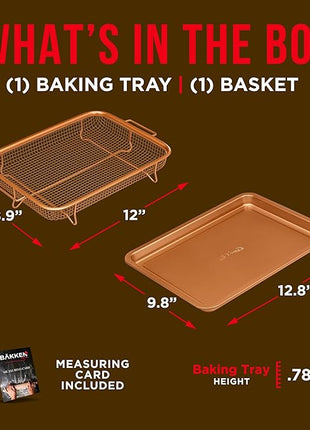 Air Fryer Tray Basket w/Elevated Mesh Great For Oven, For Baking & Crispy Foods, Dishwasher Safe,PTFE/PFOA/PFOS FREE Extra-large 9.5/''x13/'',Copper