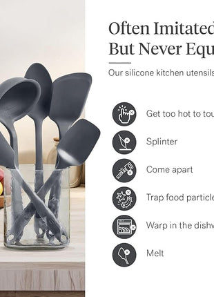 GIR: Get It Right 5 Piece Silicone Essentials Kitchen Utensils Set - Ladle, Spatula, Flip, Spoon & Spoonula - Non-Toxic Cooking Utensils for Nonstick Cookware, Cooking and Baking - Charcoal