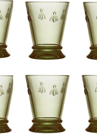La Rochere Napoleon Bee Olive Green Tumbler Set of 6 – La Rochere Bee Glassware Sets – Fancy Glassware Drinking Glasses (10 oz)