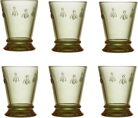 La Rochere Napoleon Bee Olive Green Tumbler Set of 6 – La Rochere Bee Glassware Sets – Fancy Glassware Drinking Glasses (10 oz)