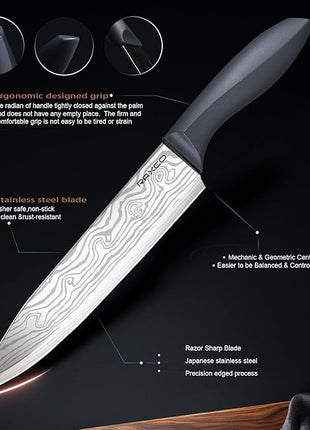 RAXCO 10-Piece Kitchen Knife Set | Stainless Steel Holder | Compact Design - Gray