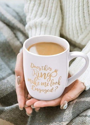 Maustic Engagement Gift Does This Ring Make Me Look Engaged Coffee Mug Funny Mug Novelty Coffee Mug Gift for Women Men Engagement Anniversary Birthday Christmas