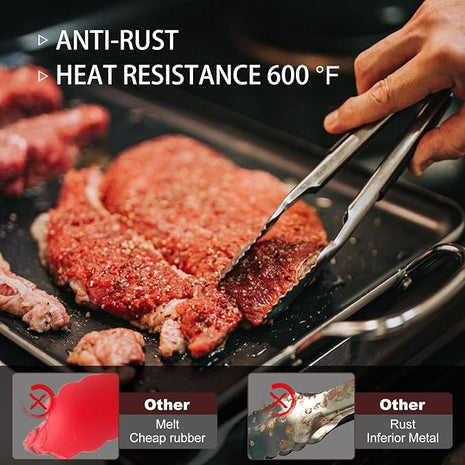 Small Tongs For Cooking, Mini 7 inch Kitchen Tongs -Heat Resistant 600 Degrees Stainless Steel and Non-Slip handle - Perfect for Cooking, Salad, Pasta, Steaks, Vegetables,Dishwasher safe