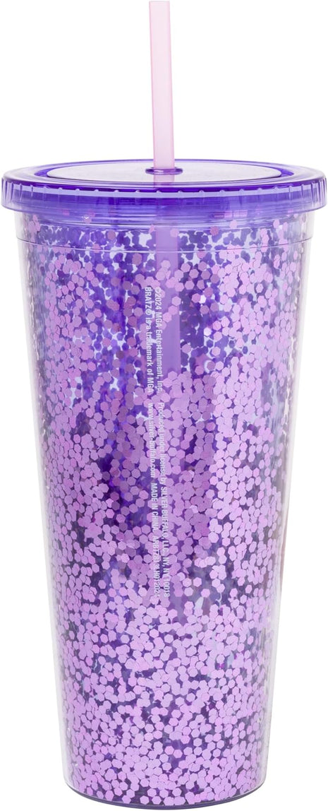 Silver Buffalo Bratz Drama Mama Featuring Cloe, Yasmin, Jade, and Sasha Plastic Confetti Cold Cup with Lid and Straw, 32 Ounces