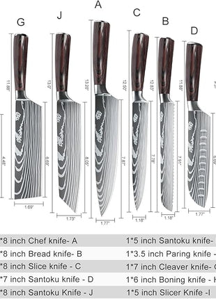 Dfito Knife Set, 10 Pieces Kitchen Knives for Professional Chefs, 3.5-8 Inch Set Boxed Knives 440A Stainless Steel Ultra Sharp Japanese Knife
