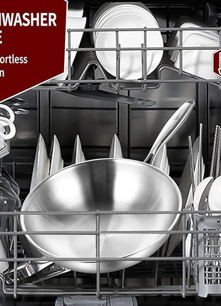 LOLYKITCH Tri-Ply 13 Inch Stainless Steel Wok Pan with Lid, Stir-Frying Pan,Induction Wok,Dishwasher and Oven Safe,Heavy Duty and Detachable handle.