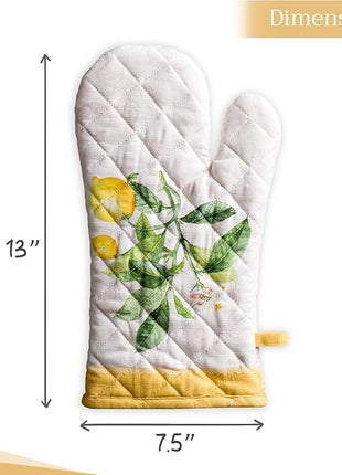 Maison d' Hermine Oven Gloves 100% Cotton Oven Mitt 7" x 13" with Loop Heat Resistant, BBQ, Cooking Gloves, Baking, Grilling, Kitchen, Handling Hot Pans Spring/Summer (Pack of 1, Limoncello)