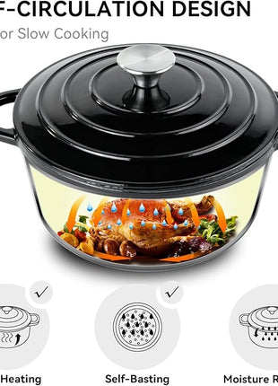 Miereirl 4.5 Quart Enameled Dutch Oven Pot with Lid, Cast Iron Dutch Oven with Dual Handles for Bread Baking, Cooking, Non-stick Enamel Coated Cookware (Black)
