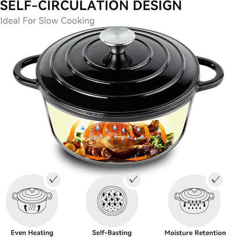 Miereirl 4.5 Quart Enameled Dutch Oven Pot with Lid, Cast Iron Dutch Oven with Dual Handles for Bread Baking, Cooking, Non-stick Enamel Coated Cookware (Black)