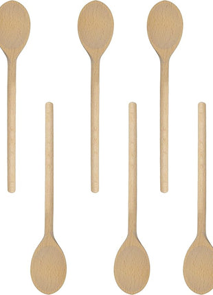 12 Inch Long Wooden Spoon Set by BICB | Natural Beechwood Mixing Spoons for Baking, Cooking & Stirring | Set of 6 Long Wooden Spoons | Cookware Sauce Spoons | Wood Mixing Spoon Set