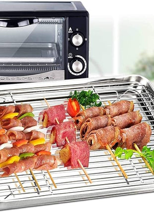 TeamFar Baking Tray and Rack Set, Stainless Steel Baking Pan Cookie Sheet with Cooling Rack, 12.5 x 10 x 1 inch, Non Toxic & Healthy, Easy Clean & Dishwasher Safe