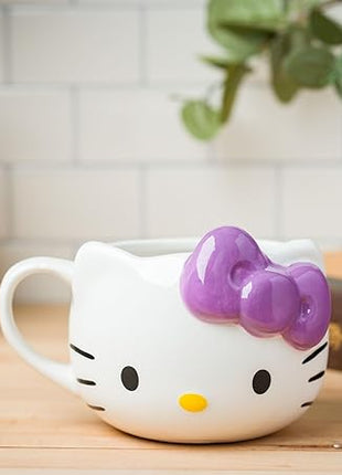 Silver Buffalo Sanrio Hello Kitty Purple Bow Ceramic 3D Sculpted Mug, 20 Ounces