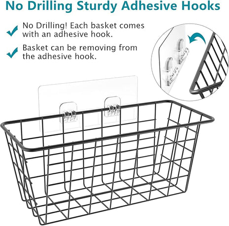 MaraFansie Over the Cabinet Door Organizer Wall Wire Baskets Hanging Kitchen Basket Shelf for Cabinet & Pantry Organization and Kitchen, Bathroom, Bedroom Storage, with Adhesive, 4 Pack