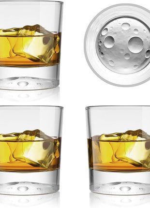 Creative Moonbottom Whiskey Glasses Set of 4, Old Fashioned and Cocktail Glasses (Frosted bottom set of 4), gift for amateur astronomer