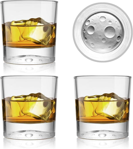 Creative Moonbottom Whiskey Glasses Set of 4, Old Fashioned and Cocktail Glasses (Frosted bottom set of 4), gift for amateur astronomer