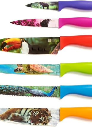 CHEF'S VISION Wildlife Knife Set-6-Piece Stainless Steel Cutting Knives Set for Kitchen with Stunning Animal Designs - Great Gift for Women or Men - Unique Kitchen Knife Set Gift for Nature Lovers