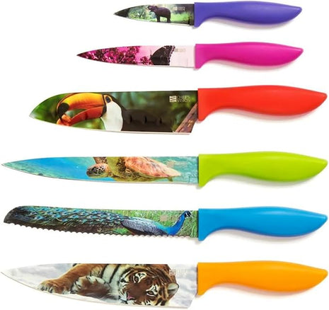 CHEF'S VISION Wildlife Knife Set-6-Piece Stainless Steel Cutting Knives Set for Kitchen with Stunning Animal Designs - Great Gift for Women or Men - Unique Kitchen Knife Set Gift for Nature Lovers