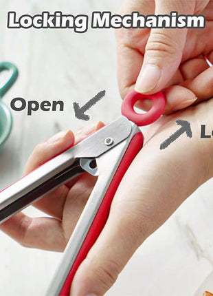 Kitchen Tongs, 9 Inch Tongs for Cooking with Silicone Tips, Food Grade Mini Serving Tong for Nonstick Pans, BBQ, Salad, Set of 3, Red