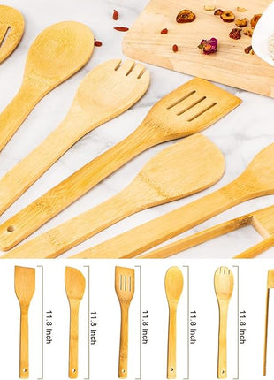 Wooden Spoons for Cooking 7-Piece, Kitchen Nonstick Bamboo Cooking Utensils Set, Healthy Bamboo Wooden Spatula Spoon for Cooking