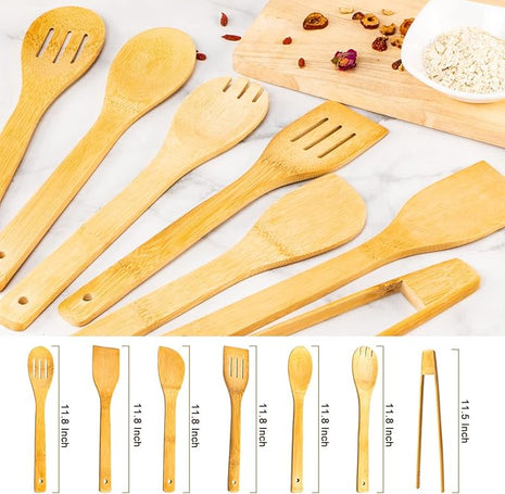 Wooden Spoons for Cooking 7-Piece, Kitchen Nonstick Bamboo Cooking Utensils Set, Healthy Bamboo Wooden Spatula Spoon for Cooking