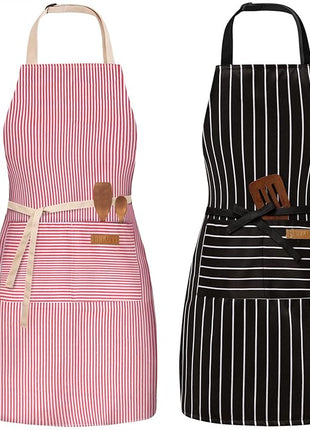 2 Pack Adjustable Bib Apron with 2 Pockets Chef Cooking Kitchen Restaurant Aprons for Women Men