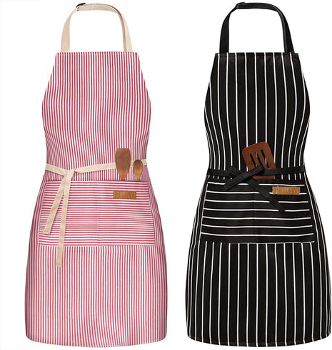 2 Pack Adjustable Bib Apron with 2 Pockets Chef Cooking Kitchen Restaurant Aprons for Women Men