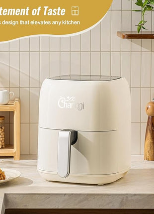 Charmi 5QT Air Fryer – Beautiful Retro Design, Stylish Countertop Look, Nonstick & PFAS-Free, Safe Auto Shutoff, Digital Touchscreen, 8 Cooking Presets (Cream White)