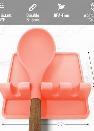 Zulay Kitchen Silicone Utensil Rest with Drip Pad for Multiple Utensils - BPA-Free, Heat-Resistant Spoon Rest & Spoon Holder for Stove Top - Kitchen Utensil Holder for Ladles & Tongs - Peach Bud