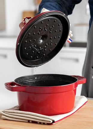 STAUB Cast Iron Dutch Oven 4-qt Round Cocotte, Made in France, Serves 3-4, Cherry