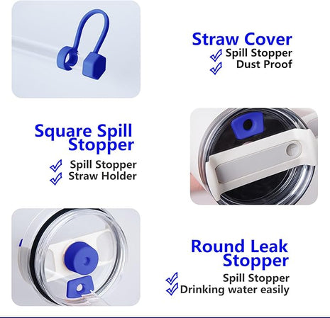 Silicone Spill Stopper Set Compatible with Stanley Cup 2.0 30oz & 40oz with Straw Cover (Set of 2, Iris)