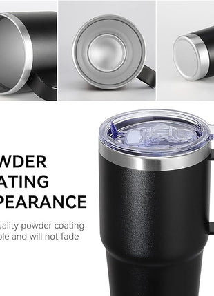 VEGOND 20 oz Tumbler Bulk with Handle Lid and Straw, Stainless Steel Insulated Travel Coffee Mug Set, Spill Proof Double Wall Metal Tumblers Cups, Powder Black 12 Pack