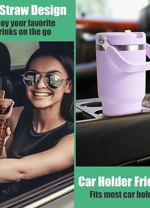 30 oz Flip Straw Tumbler, Stainless Steel Vacuum Insulated Tumblers with Handles, Reusable Insulated Water Bottle for Home, Office, Leakproof, Fit in Cup Holder