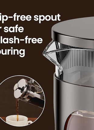 BAYKA 21 Ounce 0.6 Liter French Press Coffee Tea Maker Small, Heat Resistant Thickened Borosilicate Glass Stainless Steel Single Serve Brewer, Cold Brew Cafetera Teapot, Dark Pewter